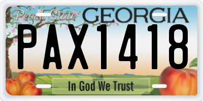 GA license plate PAX1418