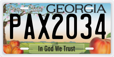 GA license plate PAX2034