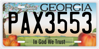 GA license plate PAX3553