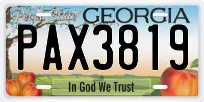 GA license plate PAX3819