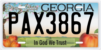 GA license plate PAX3867