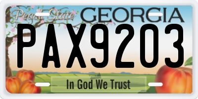 GA license plate PAX9203