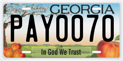 GA license plate PAY0070