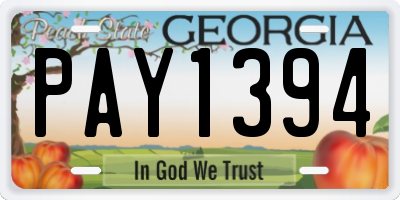 GA license plate PAY1394