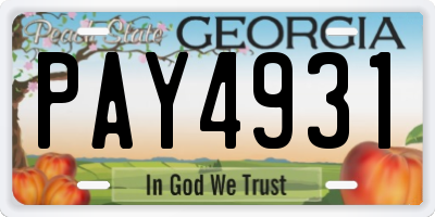 GA license plate PAY4931