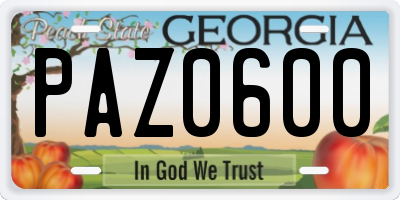 GA license plate PAZ0600