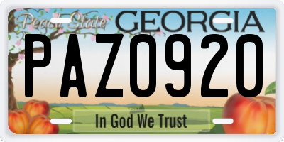 GA license plate PAZ0920