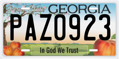 GA license plate PAZ0923