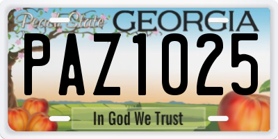 GA license plate PAZ1025
