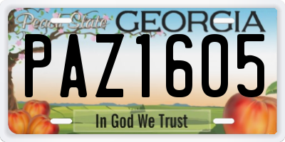 GA license plate PAZ1605
