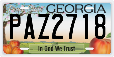 GA license plate PAZ2718