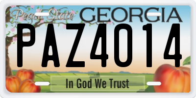 GA license plate PAZ4014