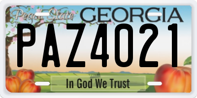 GA license plate PAZ4021