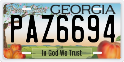 GA license plate PAZ6694