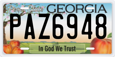 GA license plate PAZ6948