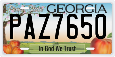GA license plate PAZ7650