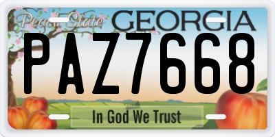 GA license plate PAZ7668