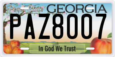 GA license plate PAZ8007
