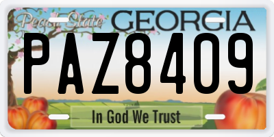 GA license plate PAZ8409