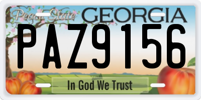 GA license plate PAZ9156