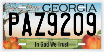 GA license plate PAZ9209