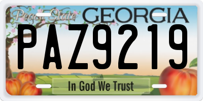 GA license plate PAZ9219