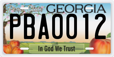 GA license plate PBA0012