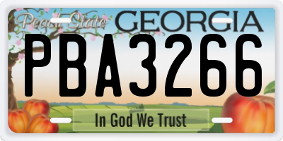 GA license plate PBA3266