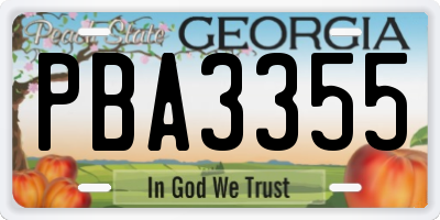 GA license plate PBA3355