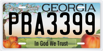 GA license plate PBA3399