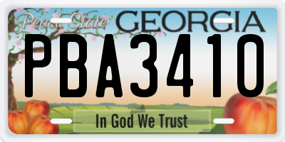 GA license plate PBA3410