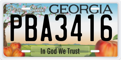 GA license plate PBA3416