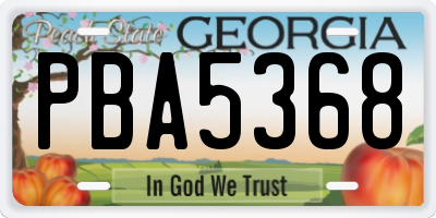 GA license plate PBA5368