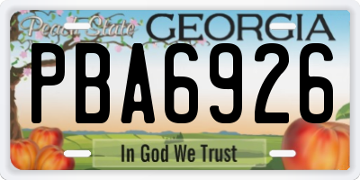 GA license plate PBA6926