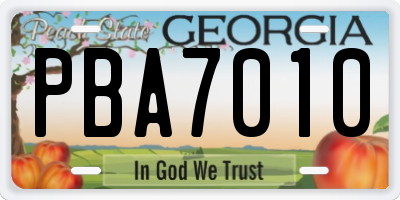 GA license plate PBA7010