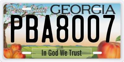 GA license plate PBA8007