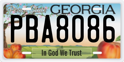 GA license plate PBA8086