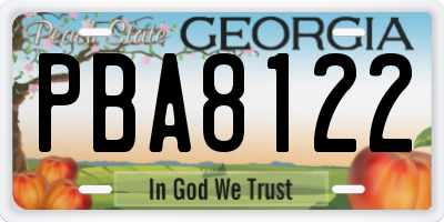 GA license plate PBA8122