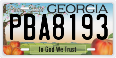 GA license plate PBA8193