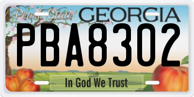 GA license plate PBA8302