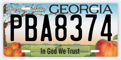 GA license plate PBA8374