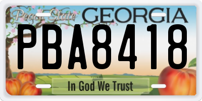GA license plate PBA8418