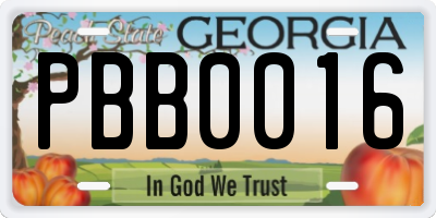 GA license plate PBB0016