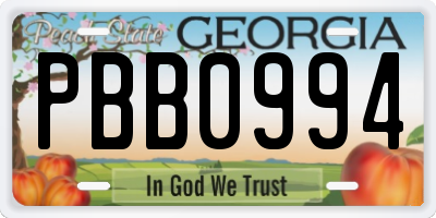 GA license plate PBB0994