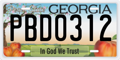 GA license plate PBD0312