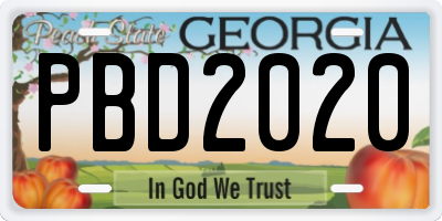 GA license plate PBD2020