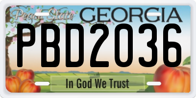 GA license plate PBD2036