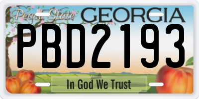 GA license plate PBD2193