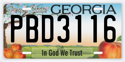 GA license plate PBD3116