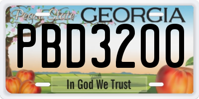 GA license plate PBD3200
